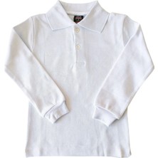 Alim Tekstil Unisex Polo Yaka Selanik Kalın Örgü Uzun Kollu Okul T-Shirt Beyaz