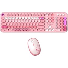 Mofii Mofıı Lovely Kablosuz Klavye Mouse Seti 2.4g Retro Daktilo Yuvarlak Tuşlu 104 Tuş Renkli Set