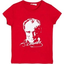 Papido Çocuk Kısa Kol Atatürk Baskılı Gösteri Kostüm T-Shirt Kırmızı