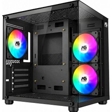 Next Gaming Orion Cube 3x Tuştan Değişen RGB Fanlı M-Atx Boş Bilgisayar Kasası Siyah