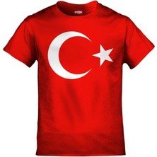 Orijin Tekstil Ay Yıldız Baskılı Türk Bayrağı Modeli Kırmızı Çocuk Tshirt