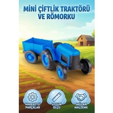 Farbu Oyuncak Mavi Çiftlik Traktörü ve Römorku 35 cm Ayrılabilir Römorklu Hareketli Tekerli Oyuncak Traktör