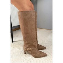 Preshley Kadın Melinda Vizon Süet 7 cm Topuklu Toka Detaylı Çizme& Bot