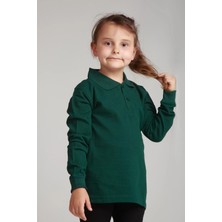 Dragora Uzun Kollu Polo Yaka Koyu Yeşil Penye