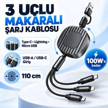 Ridata Poco F8 Ultra Uyumlu 3 Uçlu Makaralı Hızlı Şarj Kablosu 110 cm