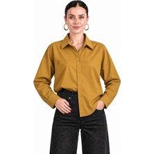 Kadın Yağ Yeşili Oversize %100 Cotton Premium Poplin Gömlek E26-CON1724