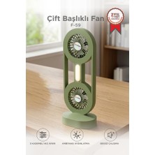 Torima Şarjlı Masaüstü Vantilatör Çift Başlıklı 1200 Mah Işıklı Taşınabilir Masa Fanı F59 Yeşil