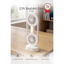 Torima Şarjlı Masaüstü Vantilatör Çift Başlıklı 1200 Mah Işıklı Taşınabilir Masa Fanı F59 Beyaz