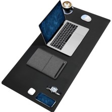 Black Deer Pu Deri Mouse Pad Dikişli Kenar Dayanıklı Büyük Boy Çift Yönlü Kullanım Ofis Masa Matı Sümen (Siyah, 90X40 Xl)