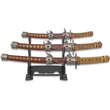 Japon Temalı 3’lü Mini Katana Samurai Zarf Açacağı ve Masaüstü Dekor Seti – Kaideli Mini Süs Kılıçları, Metal Görünümlü Koleksiyonluk Ofis Aksesuarı, Anime & Oyun Temalı Hediyelik Obje
