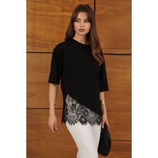 Very Moda Dantel Detaylı Asimetrik Tişört | D2953