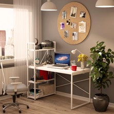 CLM108 Beyaz Metal Kitaplıklı Çalışma Masası
