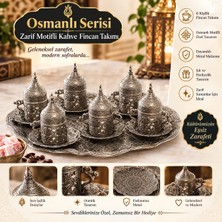 Kapadokya Hediyelik Osmanlı Motifli 6'lı Türk Kahve Seti Tepsili
