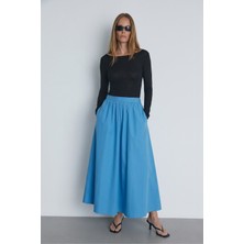 Suud Collection Mavi Lara Kloş Etek