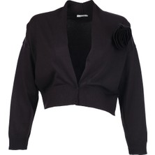 Unique Mode Minimalist V Yaka Uzun Kol Kadın Crop Hırka