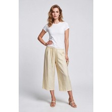 Ayhan Kadın Keten Karışımlı Geniş Paça Beli Bağcıklı Crop Pantolon 26YKRB71537