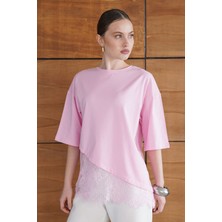 Very Moda Dantel Detaylı Asimetrik Tişört | D2953