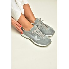 Fox Shoes Z312516661 Gri Hakiki Deri Süet Kadın Spor Ayakkabı Sneakers