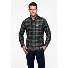 Fred Perry Erkek Normal Kesim Düğmeli Yaka Uzun Kollu Ekose Desenli Gömlek