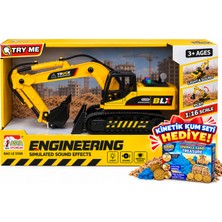 Asya Oyuncak 1:16 Işıklı Sesli Iş Makinesi Ekskavatör C7957-58029A – Kinetik Kum Seti Hediyeli