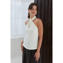 Naar Kadın Fitted Halter Yaka Kolsuz Fitilli Örme Body Üst