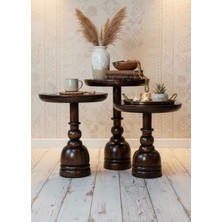 Aselya Home Doğal Ahşap 3'lü Set Mantar Yan Sehpa Modern