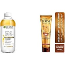 Garnier Skin Naturals Çift Fazlı Micellar Kusursuz Makyaj Temizleme Suyu (400 Ml) + L'oréal Paris Elseve Mucizevi Yağ Saç Güzelleştirici Krem (150 Ml) - Kuru ve Sert Saçlar Için