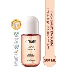 Ornate Nude Vanilla Vanilya, Amber ve Misk Notalı Pudramsı Gurme Kokulu Saç ve Vücut Spreyi 200 ml
