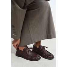 Nişantaşı Shoes Katy Kahve Mat Deri Bağcık Detay Kadın Loafer Ayakkabı