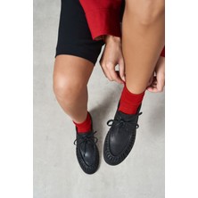 Nişantaşı Shoes Katy Siyah Mat Deri Bağcık Detay Kadın Loafer Ayakkabı