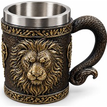 Tekinhediyelik Aslan Figürlü 3 D Kabartmalı Paslanmaz Çelik Kupa Bardak ALK6342