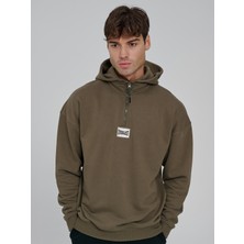 Everlast Graphic Gloves Oversize Yarım Zipli Haki Erkek Sweatshirt