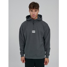 Everlast Graphic Gloves Oversize Yarım Zipli Füme Erkek Sweatshirt