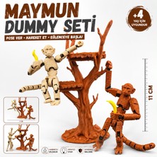 M&D Design 2'li Maymun Dummy 13 Aksiyon Figür Seti ve Ağaç Standı - Eklemli Hareketli Oyuncak - 11 cm