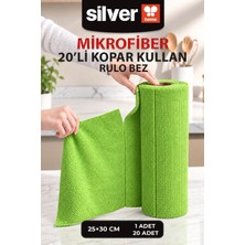 Silver Home 20’li Rulo Mikrofiber Temizlik Bezi 25X30 cm Yıkanabilir Kopart Kullan Süper Emici Iz Bırakmaz Yeşil