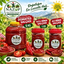 Nazop Domates Salçası Nazilli Güneş Kurutma 5 Kg.+1 Kg. Acı Biber Salçası + 1 Kg. Tatlı Biber Salçası
