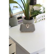 Moom Bag Kadın Platin Kilit Detaylı Zincirli Kasalı Abiye Çanta