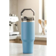 Decopat Çelik Kulplu - Aç-Kapa Pipetli - 900 ml Premium Termos - Paslanmaz Çelik Termos