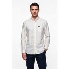 Fred Perry Erkek Standart Kalıp Düğmeli Yaka Uzun Kollu Tek Cepli Pamuklu Gömlek M5516-100
