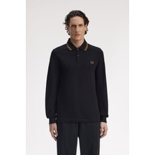 Fred Perry Erkek Uzun Kollu Polo Yaka Tişört Çizgili Yaka ve Nakışlı Logo Detaylı