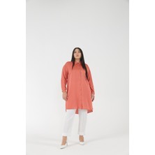 Müsemma Oversize Gömlek Yaka Midi Kadın Gömlek - Günlük Şıklık