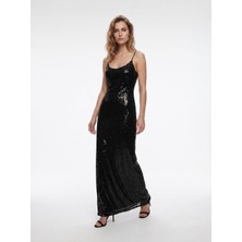 Cercis CERCİS Kadın Kare Yaka Payetli Maxi Boy Abiye Elbise M26YCR001378