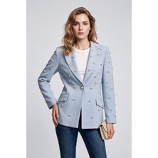Clio Novier Kadın Çentikli Yaka İnci İşlemeli Uzun Kollu Blazer Ceket 25Y2252
