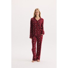 Etoile %100 Pamuk Kumaş Uzun Kol Önden Düğmeli Gömlek Yaka Pijama Takımı 27305-27306