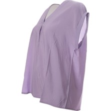 Canel Minimalist V Yaka Kısa Kol Oversize Kadın Bluz