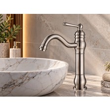 Yedi Yapı Retro Çanak Lavabo Bataryası Inox Mat Gümüş