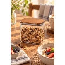 Atbyhome Akasya Ahşap Vakum Kapaklı Dikdörtgen Cam Kavanoz 650 ml - Çay Kahve ve Baharat Saklama Kabı