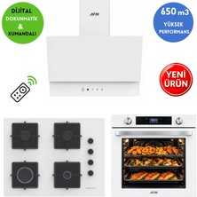 Profilo & Afm Marka Pa-01 Dijital Turbo 3'lü Cam Beyaz Ankastre Set ( FIRIN+OE37P2P10D Ocak+Davlumbaz)