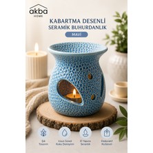 Kabartma Desenli Seramik Buhurdanlık Dekoratif Tealight Mumluk Oda Kokusu Difüzörü