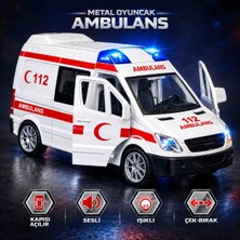 Fidan Oyuncak Metal Ambulans Oyuncak 15 cm Işıklı Sesli 4 Kapısı Açılır Çek Bırak Model
